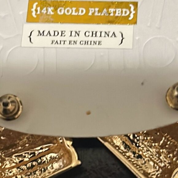 Anthropologie Restored Vintage Crystal Encrusted Curved Earrings 14K Gold Plate - Picture 6 of 8